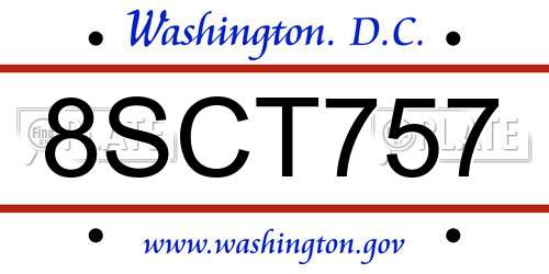 8SCT757 District Of Columbia License Plate