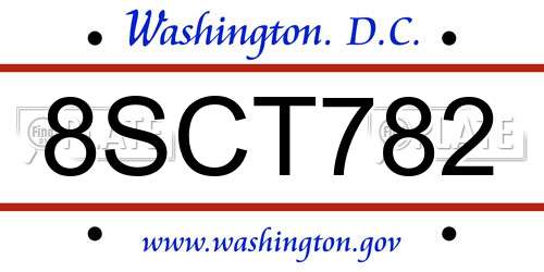 8SCT782 District Of Columbia License Plate