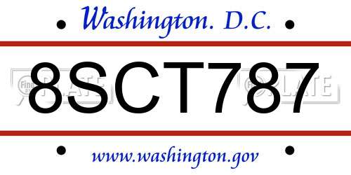 8SCT787 District Of Columbia License Plate