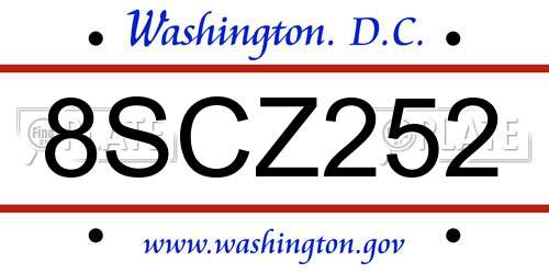 8SCZ252 District Of Columbia License Plate