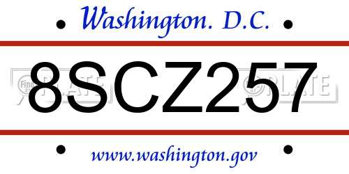 8SCZ257 District Of Columbia License Plate