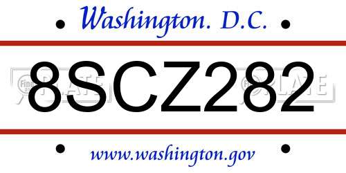 8SCZ282 District Of Columbia License Plate