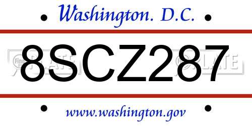 8SCZ287 District Of Columbia License Plate