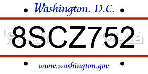 8SCZ752 District Of Columbia License Plate