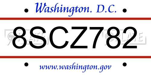 8SCZ782 District Of Columbia License Plate