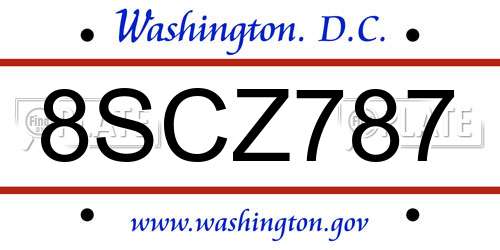 8SCZ787 District Of Columbia License Plate
