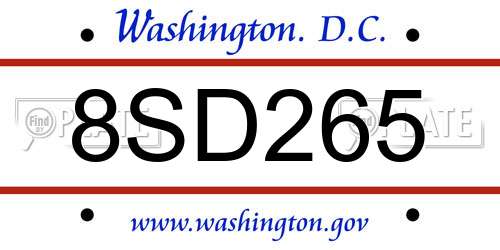8SD265 District Of Columbia License Plate