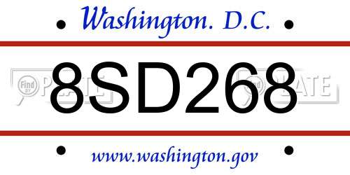 8SD268 District Of Columbia License Plate
