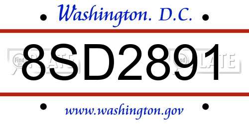 8SD2891 District Of Columbia License Plate