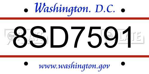 8SD7591 District Of Columbia License Plate
