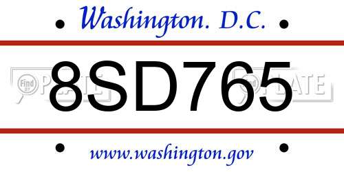 8SD765 District Of Columbia License Plate