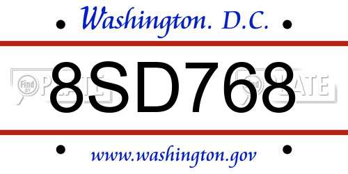 8SD768 District Of Columbia License Plate