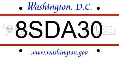 8SDA30 District Of Columbia License Plate