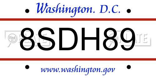8SDH89 District Of Columbia License Plate