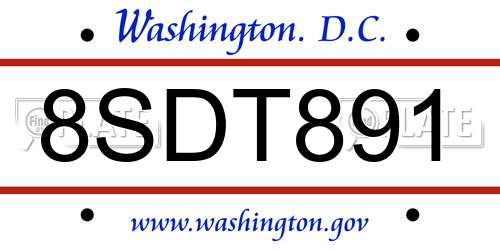 8SDT891 District Of Columbia License Plate