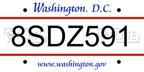 8SDZ591 District Of Columbia License Plate