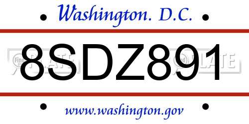 8SDZ891 District Of Columbia License Plate