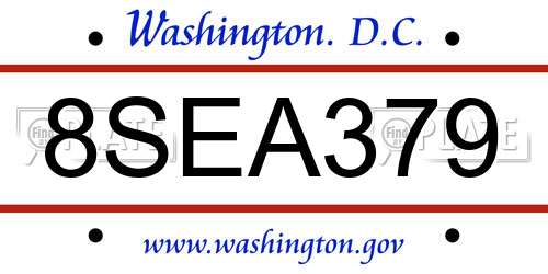 8SEA379 District Of Columbia License Plate