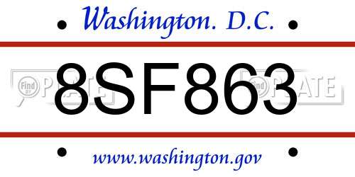8SF863 District Of Columbia License Plate