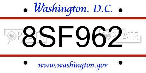 8SF962 District Of Columbia License Plate