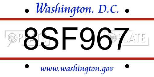 8SF967 District Of Columbia License Plate