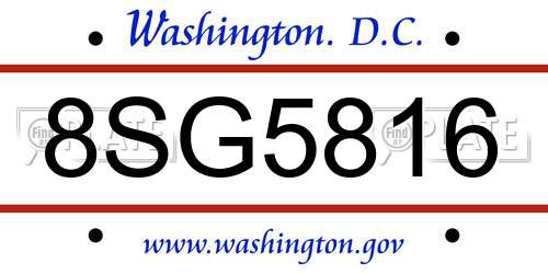 8SG5816 District Of Columbia License Plate