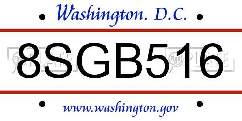 8SGB516 District Of Columbia License Plate