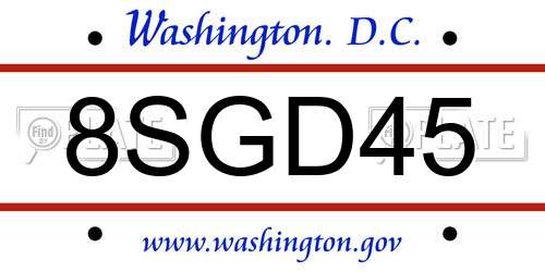 8SGD45 District Of Columbia License Plate