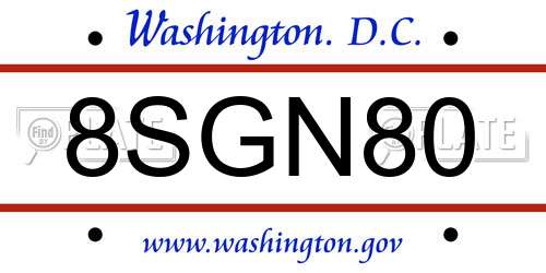 8SGN80 District Of Columbia License Plate