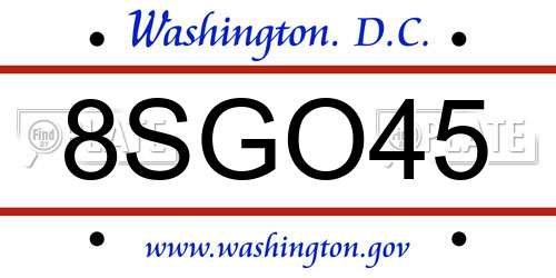8SGO45 District Of Columbia License Plate