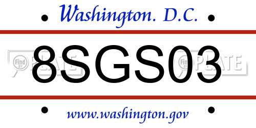 8SGS03 District Of Columbia License Plate