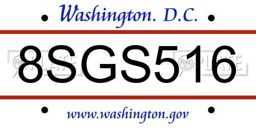 8SGS516 District Of Columbia License Plate