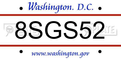 8SGS52 District Of Columbia License Plate