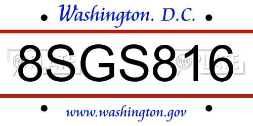 8SGS816 District Of Columbia License Plate