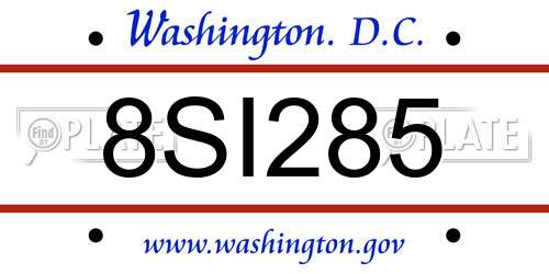8SI285 District Of Columbia License Plate
