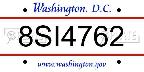 8SI4762 District Of Columbia License Plate