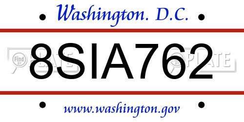8SIA762 District Of Columbia License Plate