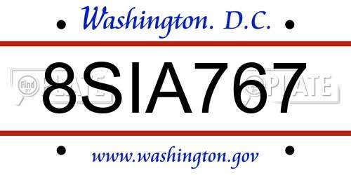 8SIA767 District Of Columbia License Plate