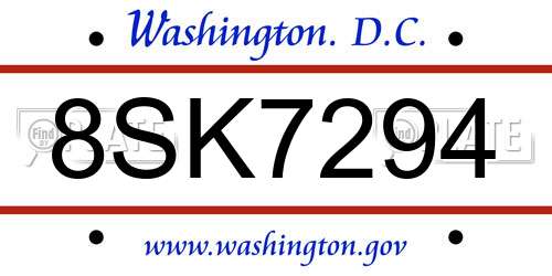 8SK7294 District Of Columbia License Plate