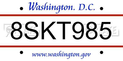 8SKT985 District Of Columbia License Plate