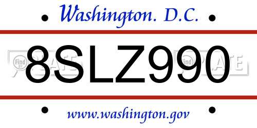8SLZ990 District Of Columbia License Plate