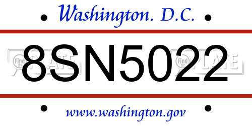 8SN5022 District Of Columbia License Plate