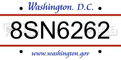 8SN6262 District Of Columbia License Plate