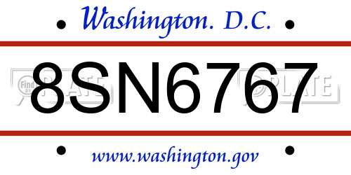 8SN6767 District Of Columbia License Plate