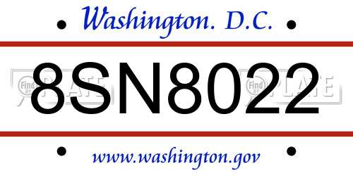 8SN8022 District Of Columbia License Plate