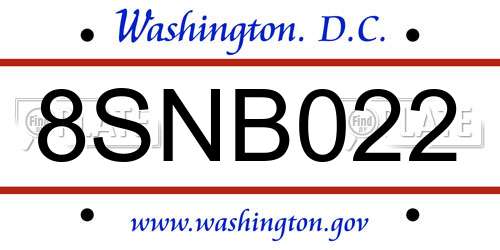 8SNB022 District Of Columbia License Plate