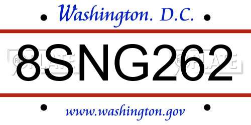 8SNG262 District Of Columbia License Plate
