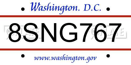 8SNG767 District Of Columbia License Plate