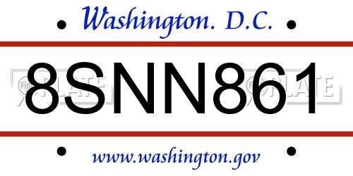 8SNN861 District Of Columbia License Plate