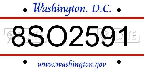 8SO2591 District Of Columbia License Plate